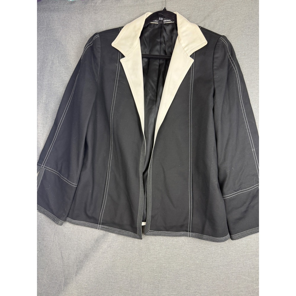 Linda Allard x Ellen Tracy Black Cream Contrast Open Blazer Petite 10 Cropped
